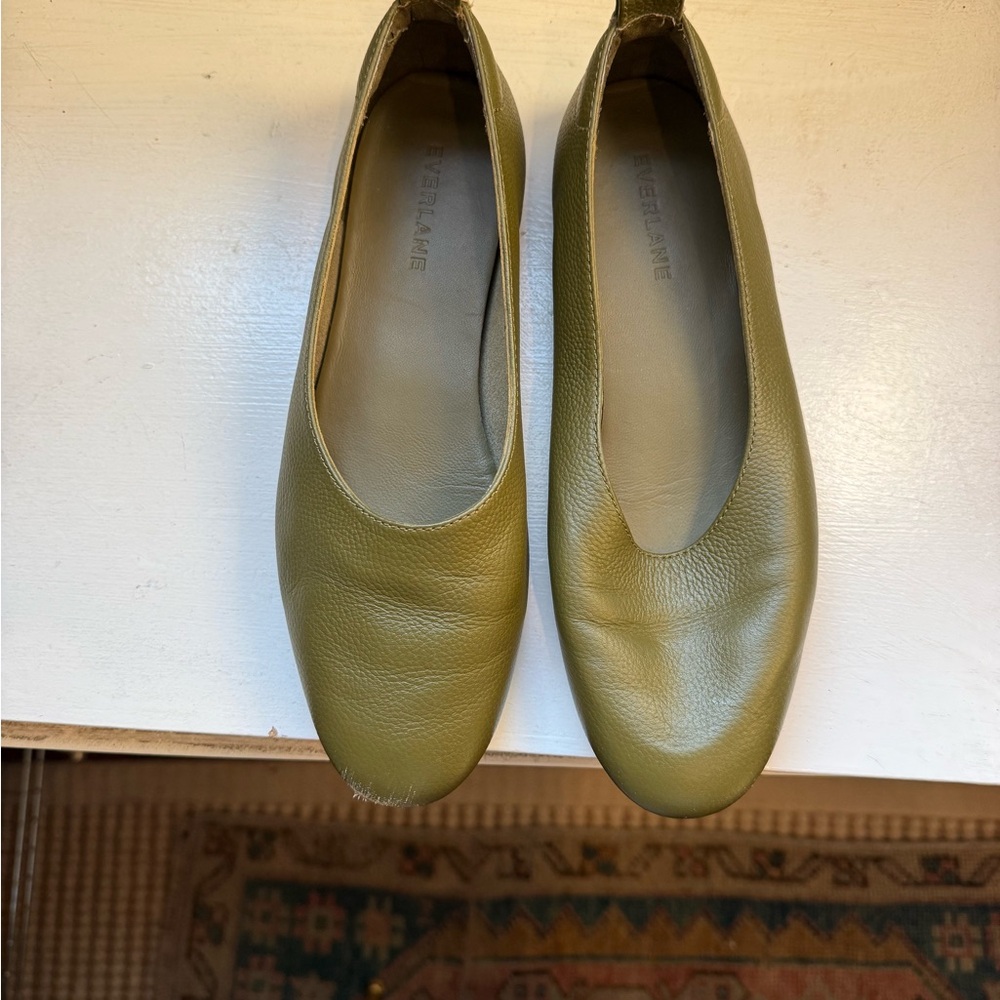 Everlane Olive Leather Ballet Flats